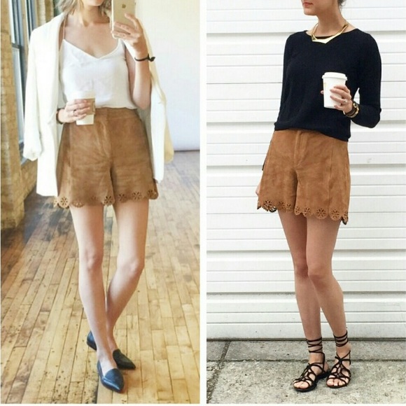 Zara Suede Cutwork Shorts - Picture 2 of 12